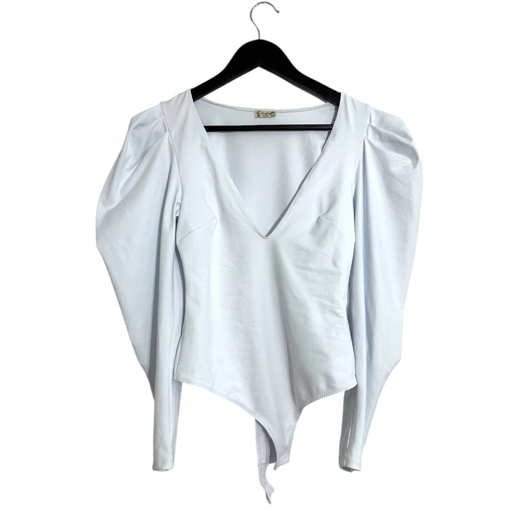 Intimately Free People White Puff Sleeve Bodysuit Top V-Neck Size XS Romantic